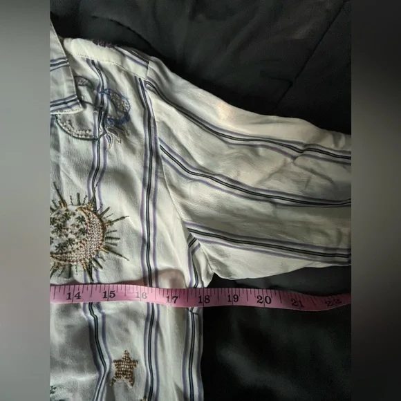 Johnny Was ARIANA BUTTON BACK striped silk shirt with zodiac embroidery size sm - Picture 16 of 16